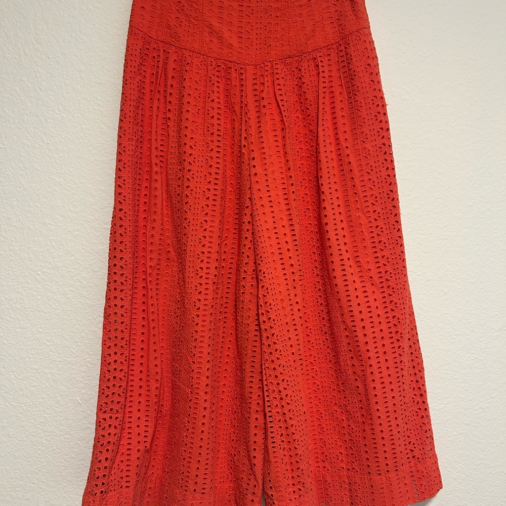 Anthropologie Vibrant Red Eyelet Wide Leg Pants